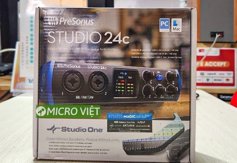 Sound card thu âm Presonus studio 24c mới nhất 1 mat lung Presonus studio 24c