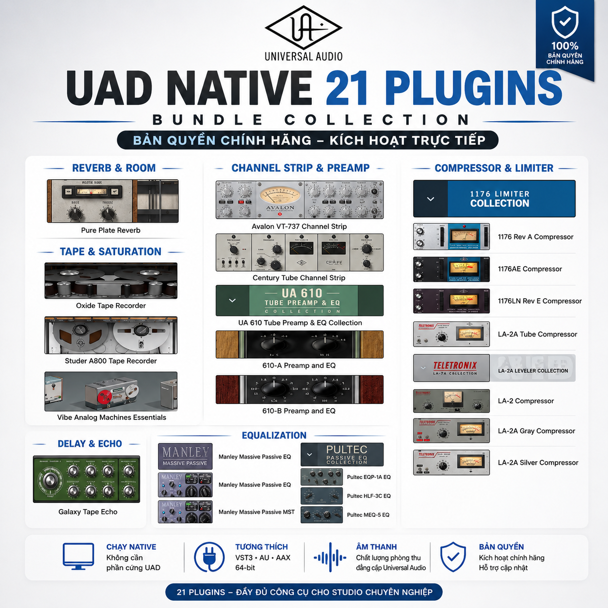 uad-21-plugins-native UAD Native 21 Bản Quyền – Không Cần Phần Cứng UAD - Ảnh 1